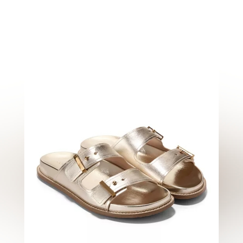 Cole Haan Metallic Gold Double Strap Slide Sandals